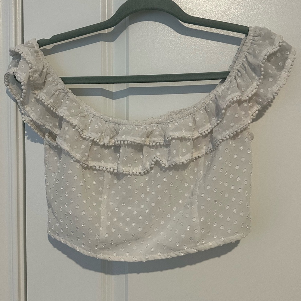 Forever 21 White Ruffled Cropped Polka Dot Blouse